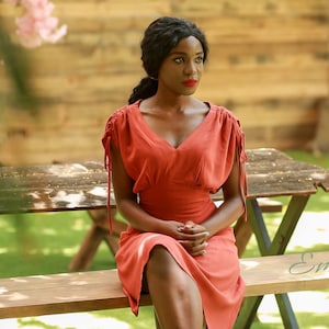 Rust Orange Linen Dress: Washed Soft Apron Style Tea Dress