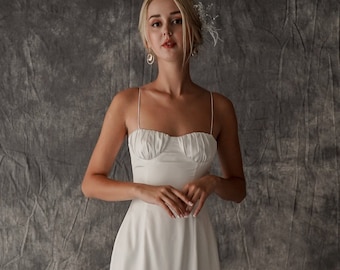 Ivory 100% silk dress/bodice dress with coupe detail/bridesmaid dress/minimalist dress/wedding ceremony dress/simple wedding dress