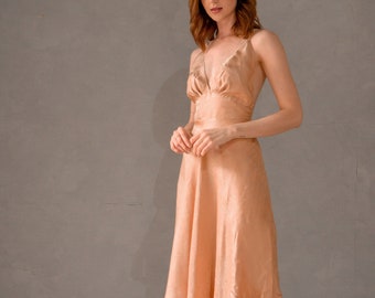 100 percent pure silk Beige Rose Silk Slip Dress: Handmade 100% Mulberry Silk, Bias Cut