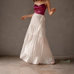 Crepe de Chine Silk Maxi Skirt: Ruffle Hem, Handmade