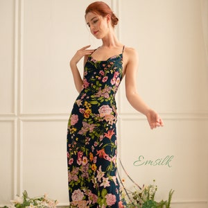 Floral print Pure silk CDC/Luxury 100% pure mulberry silk/women silk slip dress/mini dress/party slip dress/summer dress/short silk dress