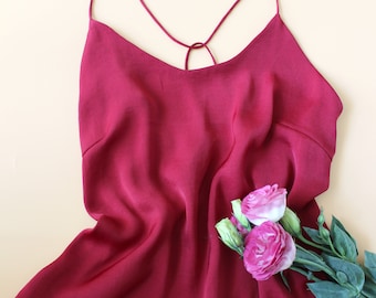 Silk Camisole Top/spaghetti straps/Classic women silk top/Basic top/Red Silk tank top/summer minimalism/summer top/adjustable crossed straps