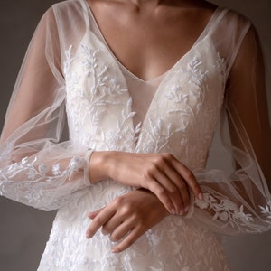 Hand-stitched Lace wedding dress/2 pieces wedding dress/simple wedding dress/silk slip wedding with long train/lace outer wedding dress