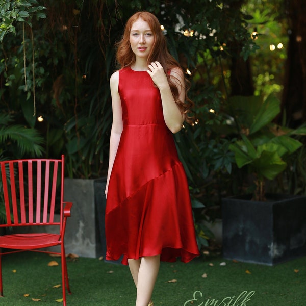 Red carpet silk dress/Luxury 100% pure mulberry silk/mermaid hem dress/women party dress/red party dress/night out dress/women casual dress