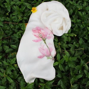 Bespoke hand painted silk scarf/ magnolia/ botanical painting/ gift for her/ women gift/ unique gift/ special for her/ pink flower bloom