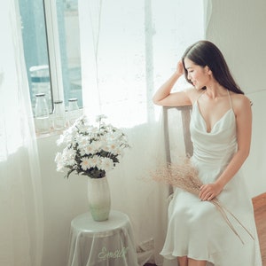Luxury 100% pure mulberry white silk dress/flare dress/bridesmaid dress/simple wedding dress/summer dress/women dress/real silk party dress
