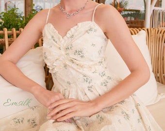 Vestido de algodão suíço com bolinhas: Vestido de chá sem mangas com estampa floral