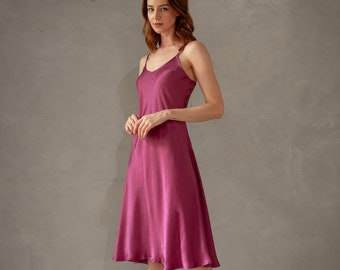 Plum Purple silk slip/100% charmeuse silk/pure mulberry silk bridesmaid dress/party dress/long silk dress/women real silk dress/satin dress