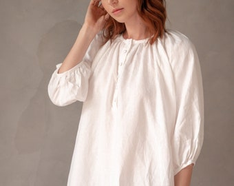 Oversized White Linen Dress: Maternity Summer Dress, Puffed Sleeves