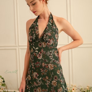 20062 Halter Neck Floral Chiffon Dress - Green