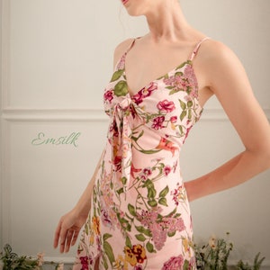Floral print Pure silk CDC/Luxury 100% pure mulberry silk/women silk slip dress/mini dress/party slip dress/summer dress/short silk dress