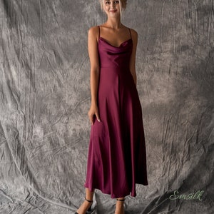 Plum Purple cowl neck silk slip/100% charmeuse silk/pure mulberry silk bridesmaid dress/party dress/long silk dress/women real silk dress