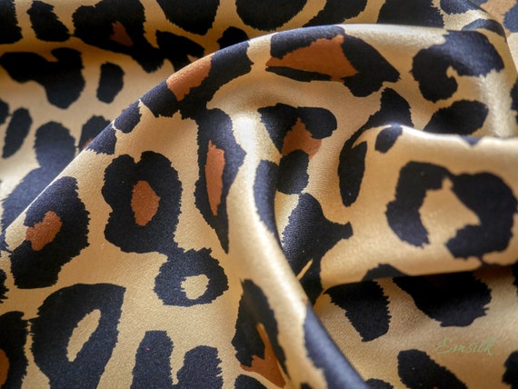 100 percent pure silk Leopard Print Mulberry Silk Fabric: 19mm Charmeuse Silk By The Yard