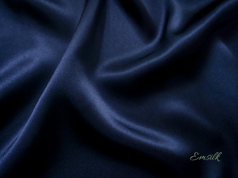 100 por ciento seda pura Tejido de seda charmeuse azul marino oscuro: 100 % morera, 19 mm, cortado a medida imagen 3