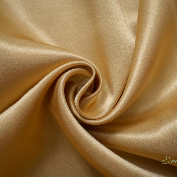 Gold 100 % pure charmeuse silk/ pure mulberry silk fabric by the yard/ 19mm silk/premium silk/natural silk/hand dyed silk