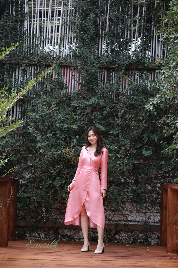 strapless open back dress In The Style Coral Satin Flutter Sleeve Midaxi Slip Dress main image 0