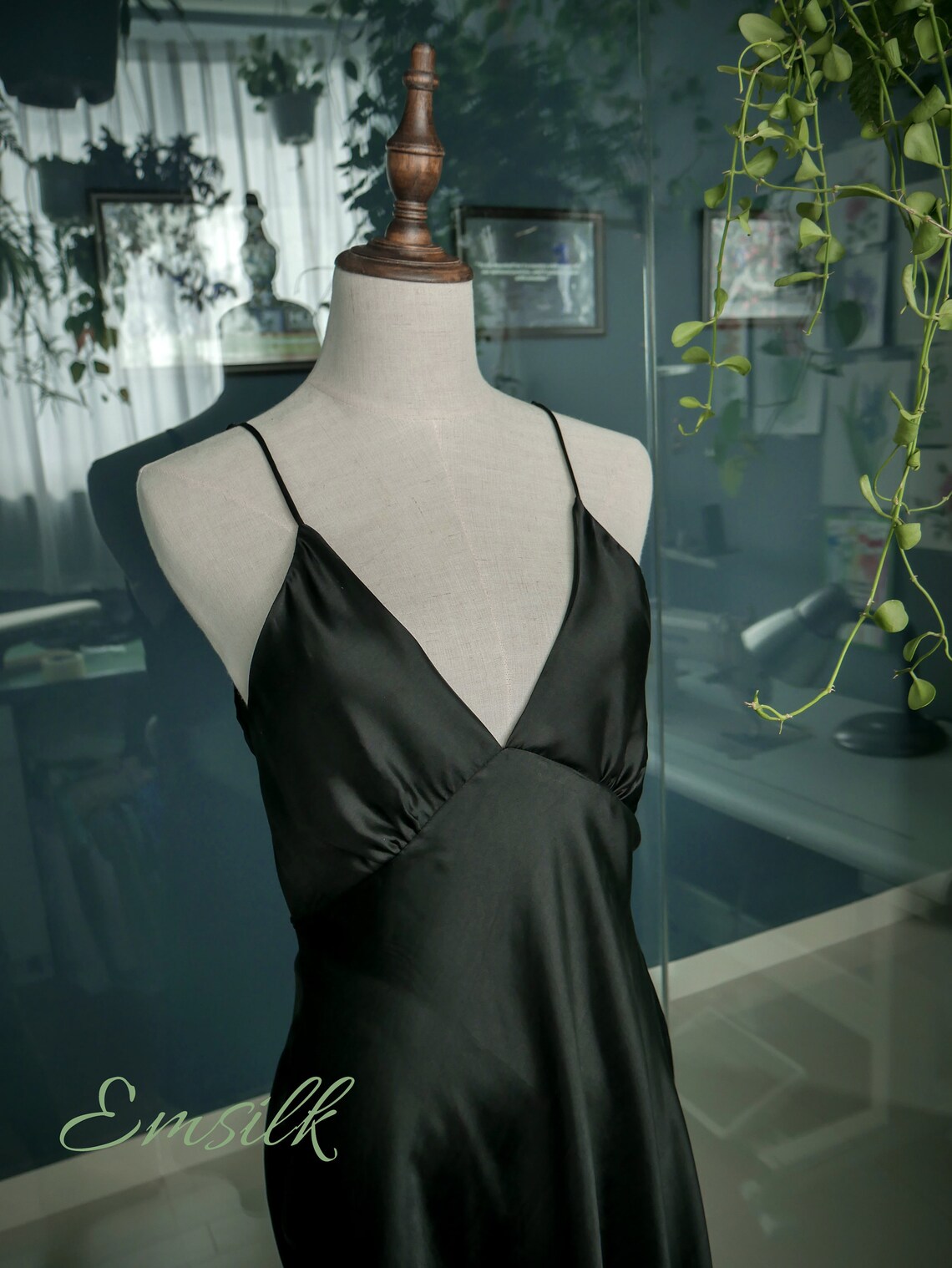 Black Silk Slip Dress/100 Pure Mulberry Silk/deep V Neck Etsy