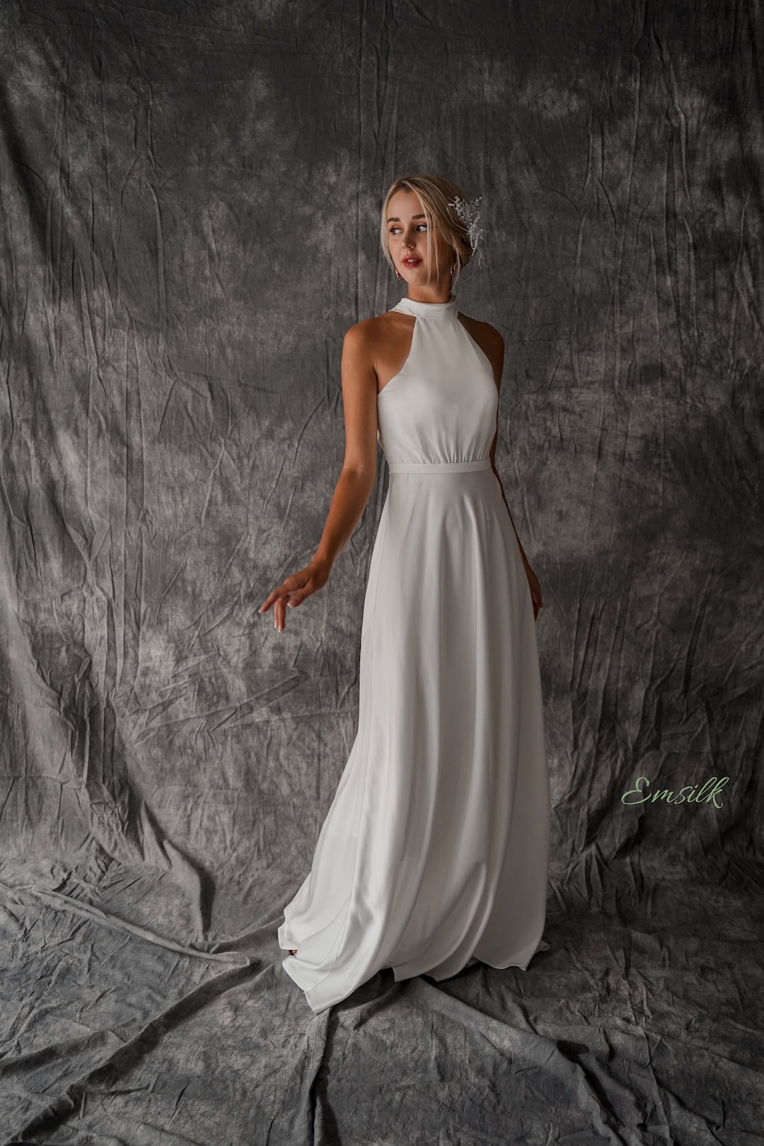 100 Percent Pure Silk Minimalist Halter 100% Mulberry Silk Wedding Dress