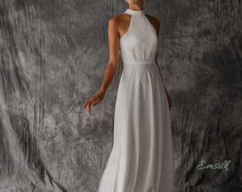 100 percent pure silk Minimalist Halter 100% Mulberry Silk Wedding Dress