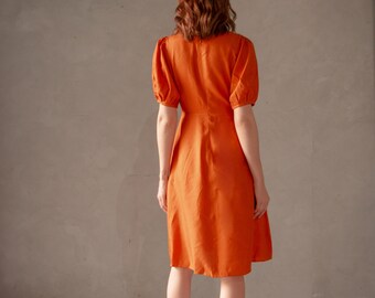 Robe D'été En Lin Orange - Taille L - Style Bohème évasé - Neuve Sans étiquette