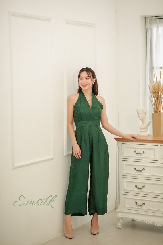 Olive Green Jumpsuit/luxury 100% Pure 