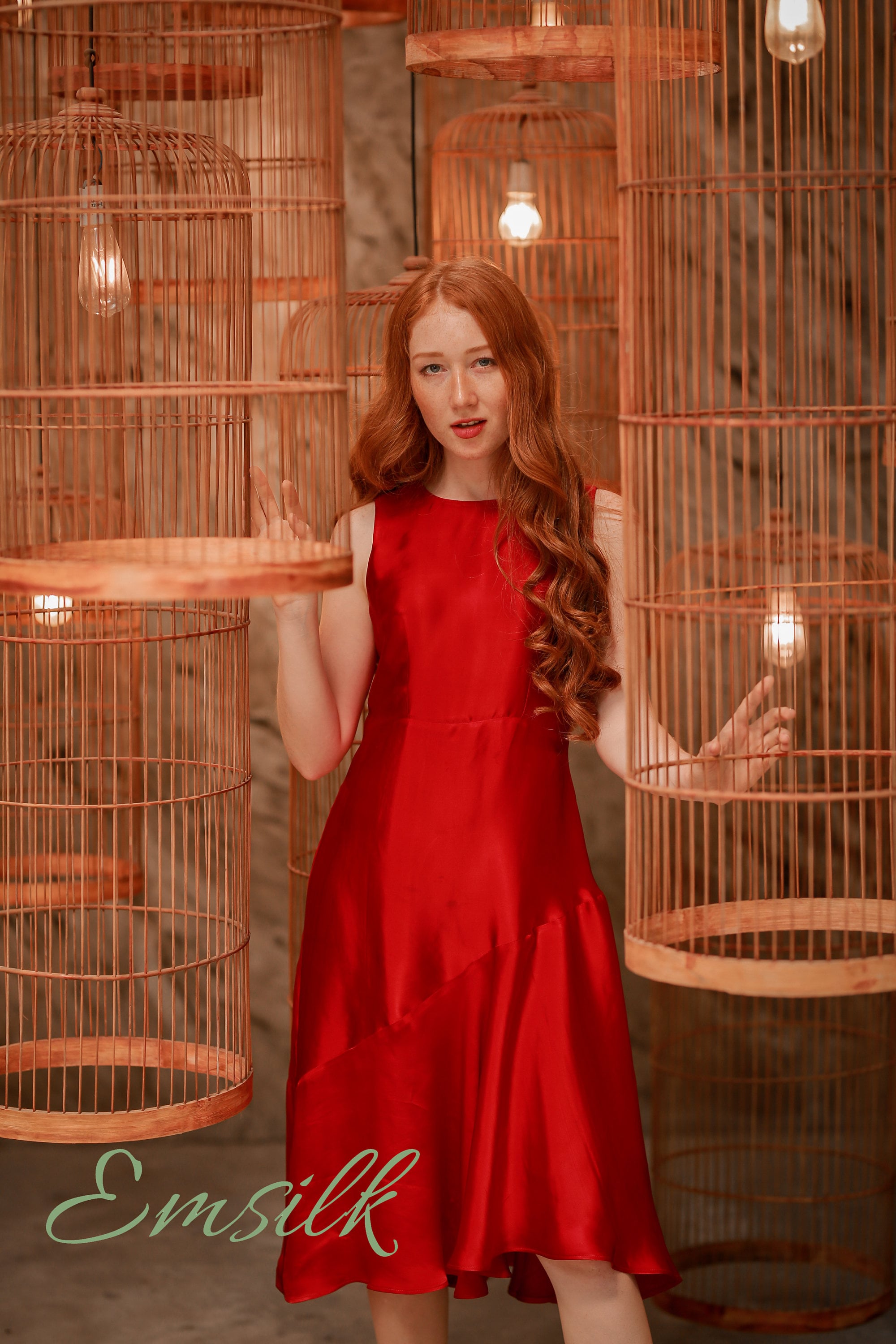 open lace back dress Red Mulberry Silk Slip Dress | White Dot Print main image 1