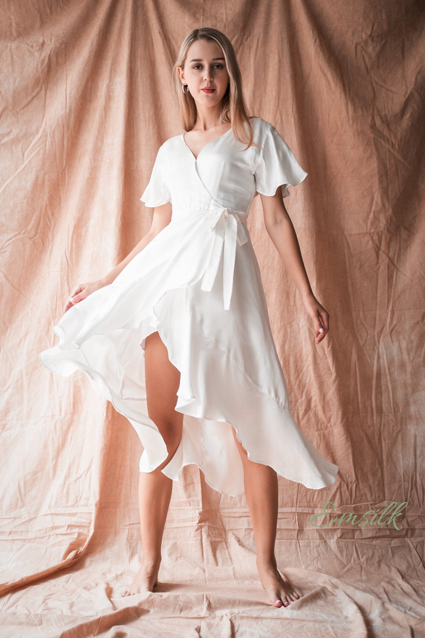 ivory silk wrap dress Milan Dress - Ivory Silk Noil