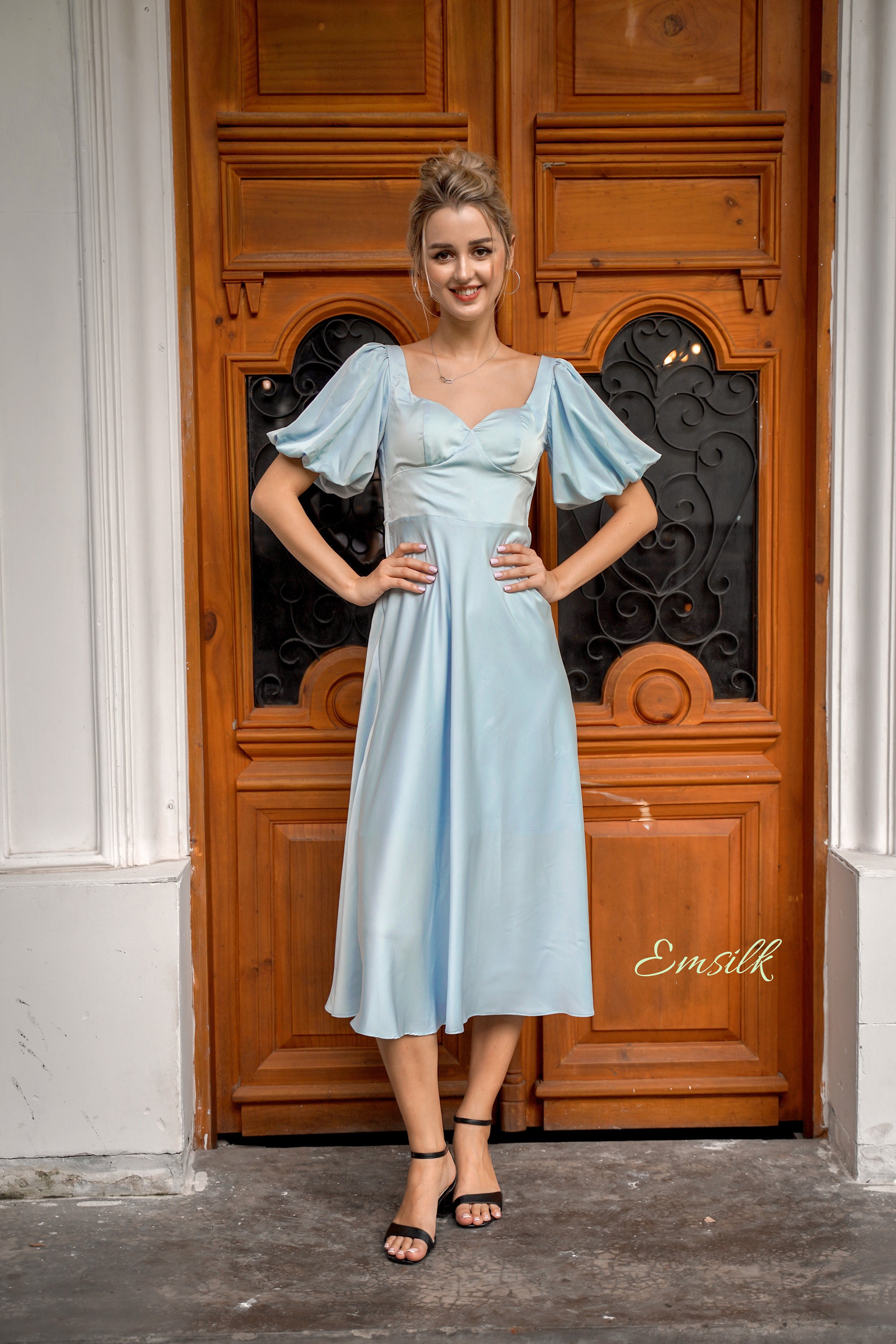 baby blue silk dress Ella Light Blue Off Shoulder Formal Dress - US 2 main image 1