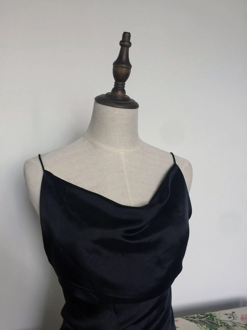Black silk slip dress/100 silk slip dress/cowl neck | Etsy