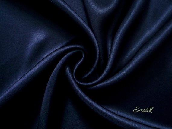 100 percent pure silk Dark Navy Blue Charmeuse Silk Fabric: 100% Mulberry, 19mm, By The Yard