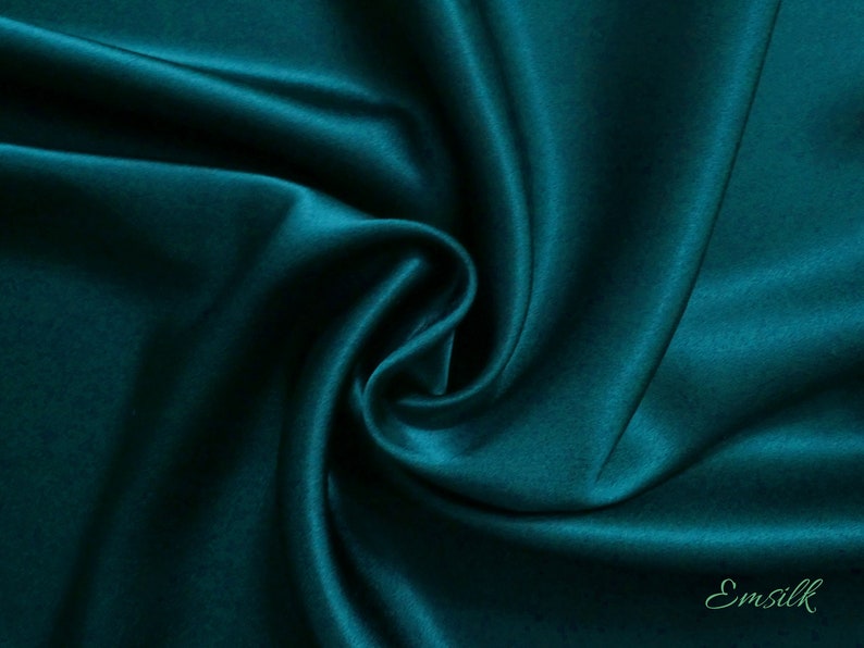 100 por ciento seda pura Tejido de seda Charmeuse verde azulado: 100 % seda morera, 19 mm, 45'' de ancho imagen 7