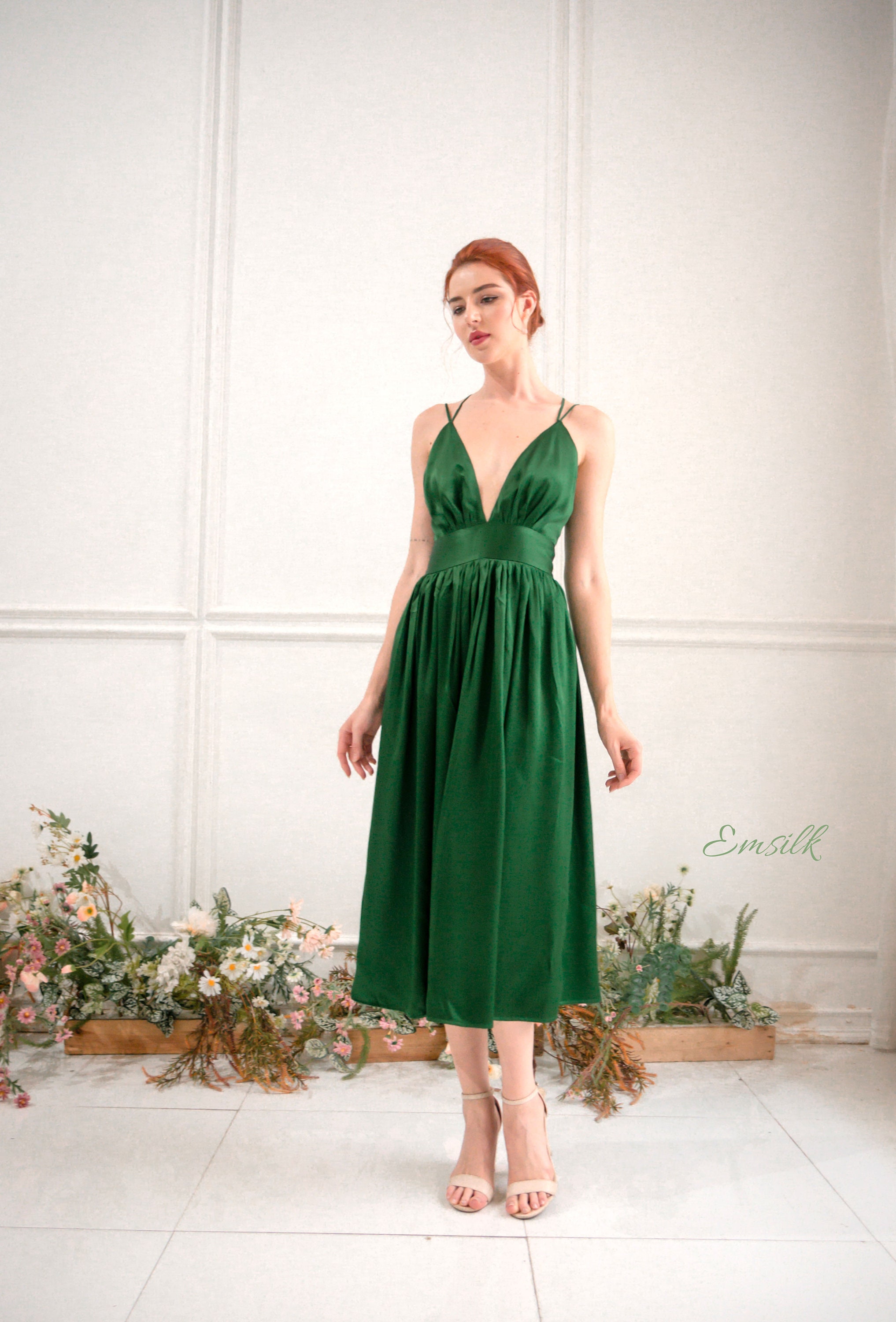 emerald green evening dress long sleeve Emerald Green Prom Dress main image 0