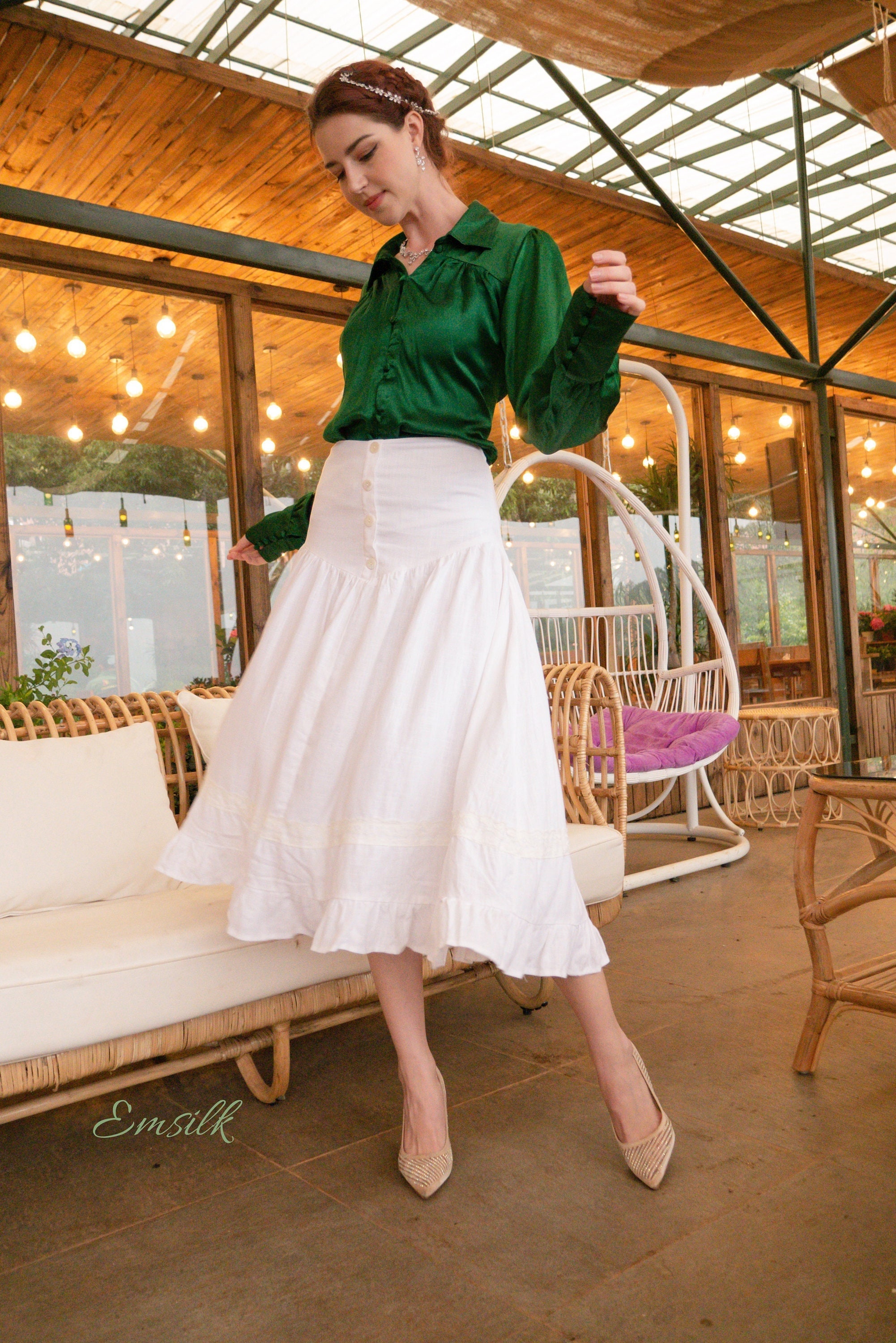 argue◆french linen flare long skirt ARGUE FRENCH LINEN LONG FLARE SKIRT（Women's linen skirt