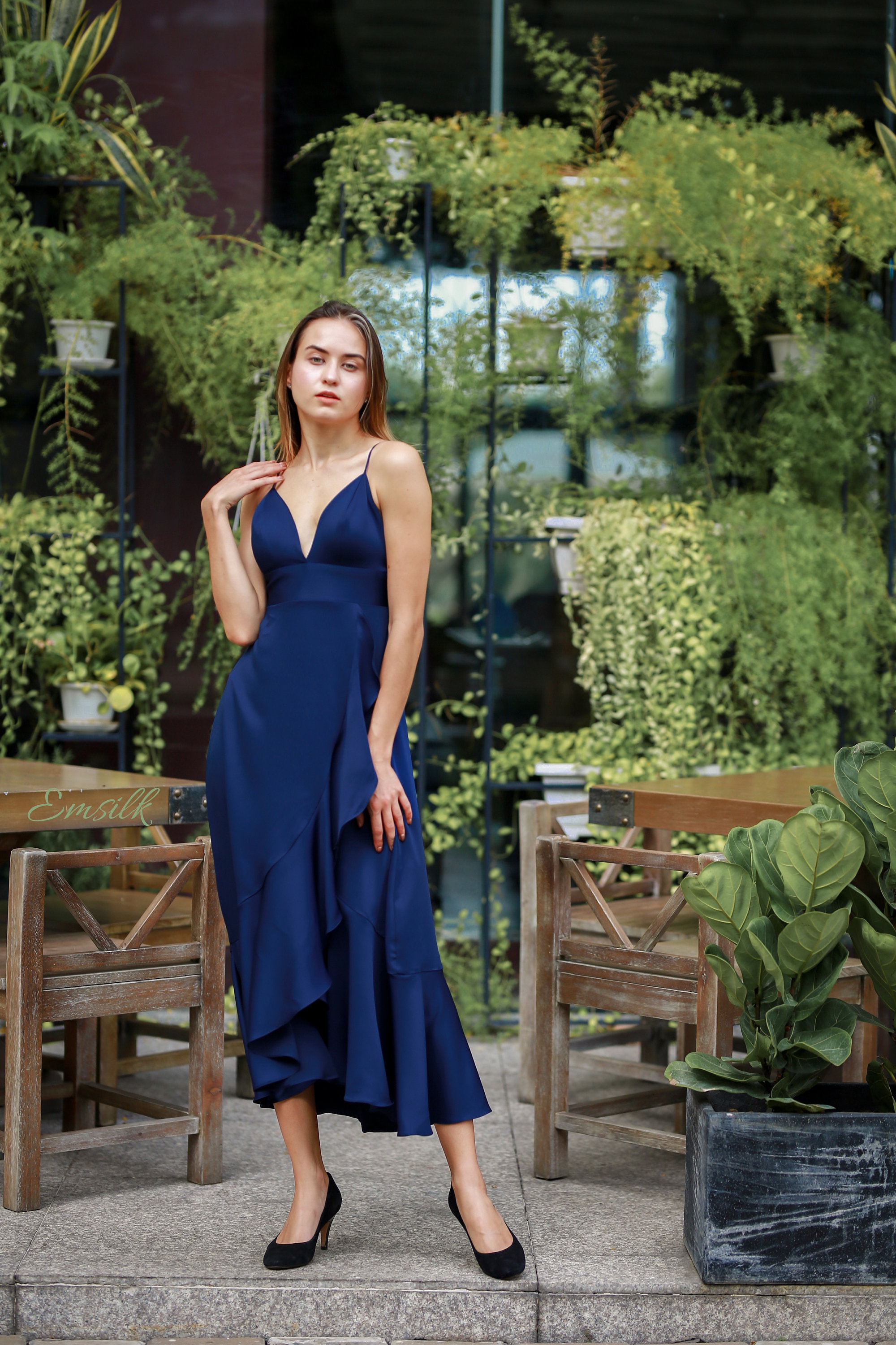 navy blue silk wrap dress Sleeve Maxi Dress Navy Blue Long Sleeve Wrap Dress Long Navy Blue Satin Dress Maxi Long Sleeve Satin Wrap Dress Navy