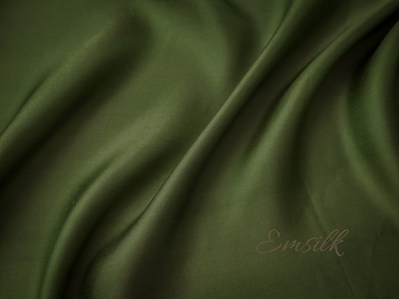 Dark Olive Green 100 % Charmeuse Pure Mulberry Silk Fabric by the