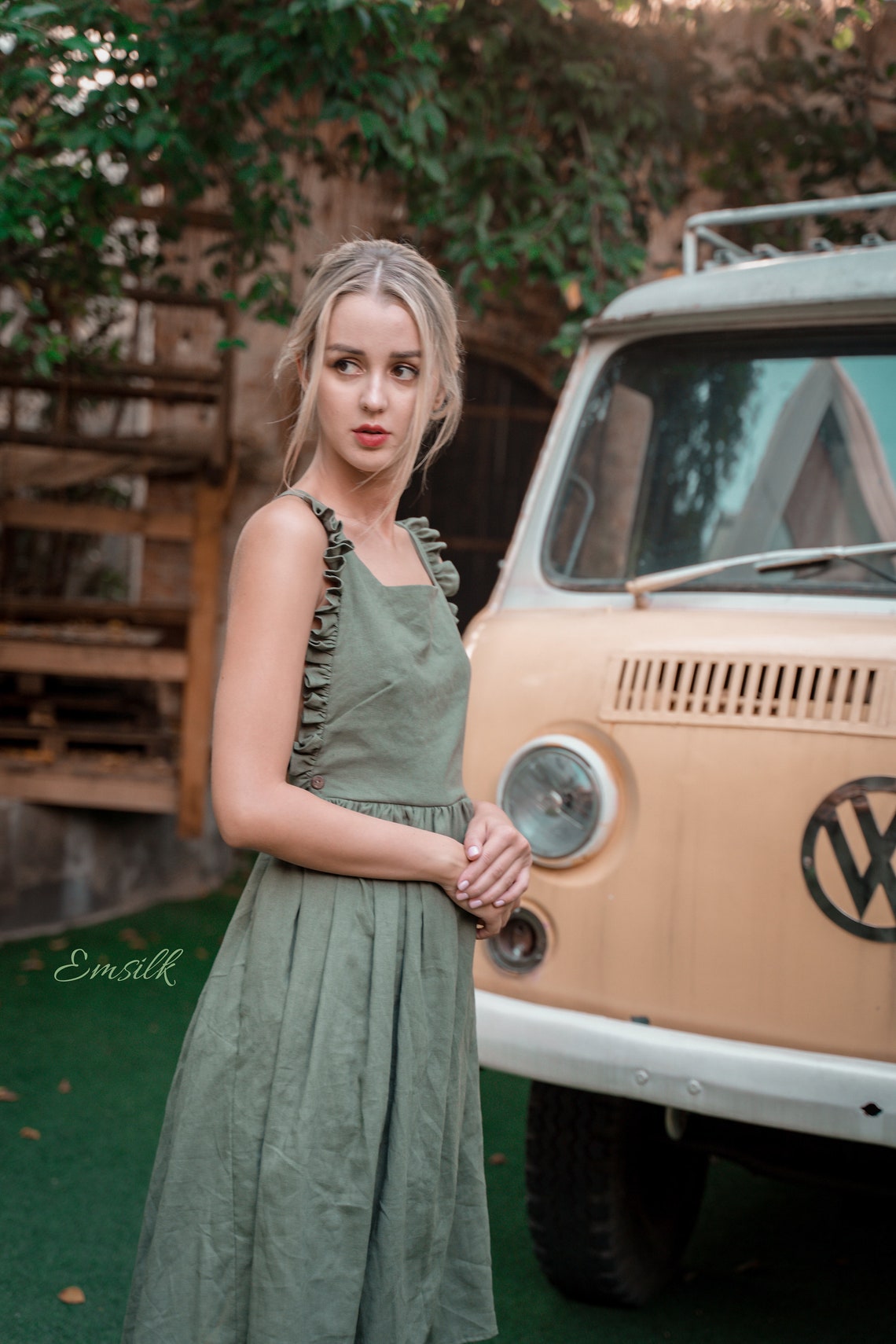 backless olive green dress