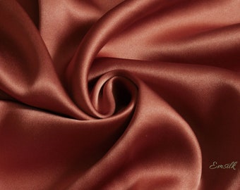 Rust orange 100 % pure charmeuse silk/ pure mulberry silk fabric by the yard/ 19mm silk/premium silk/natural silk/hand dyed silk