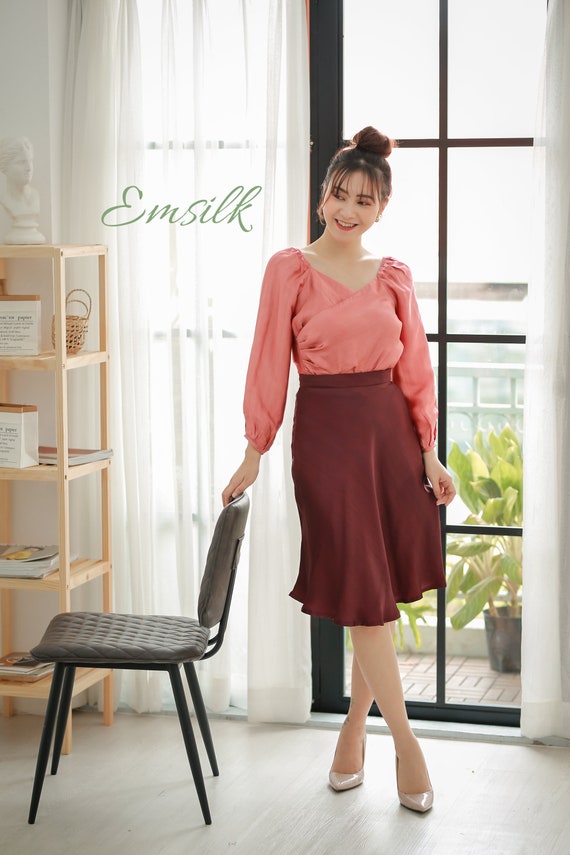 puffed Sleeves/women Silk 