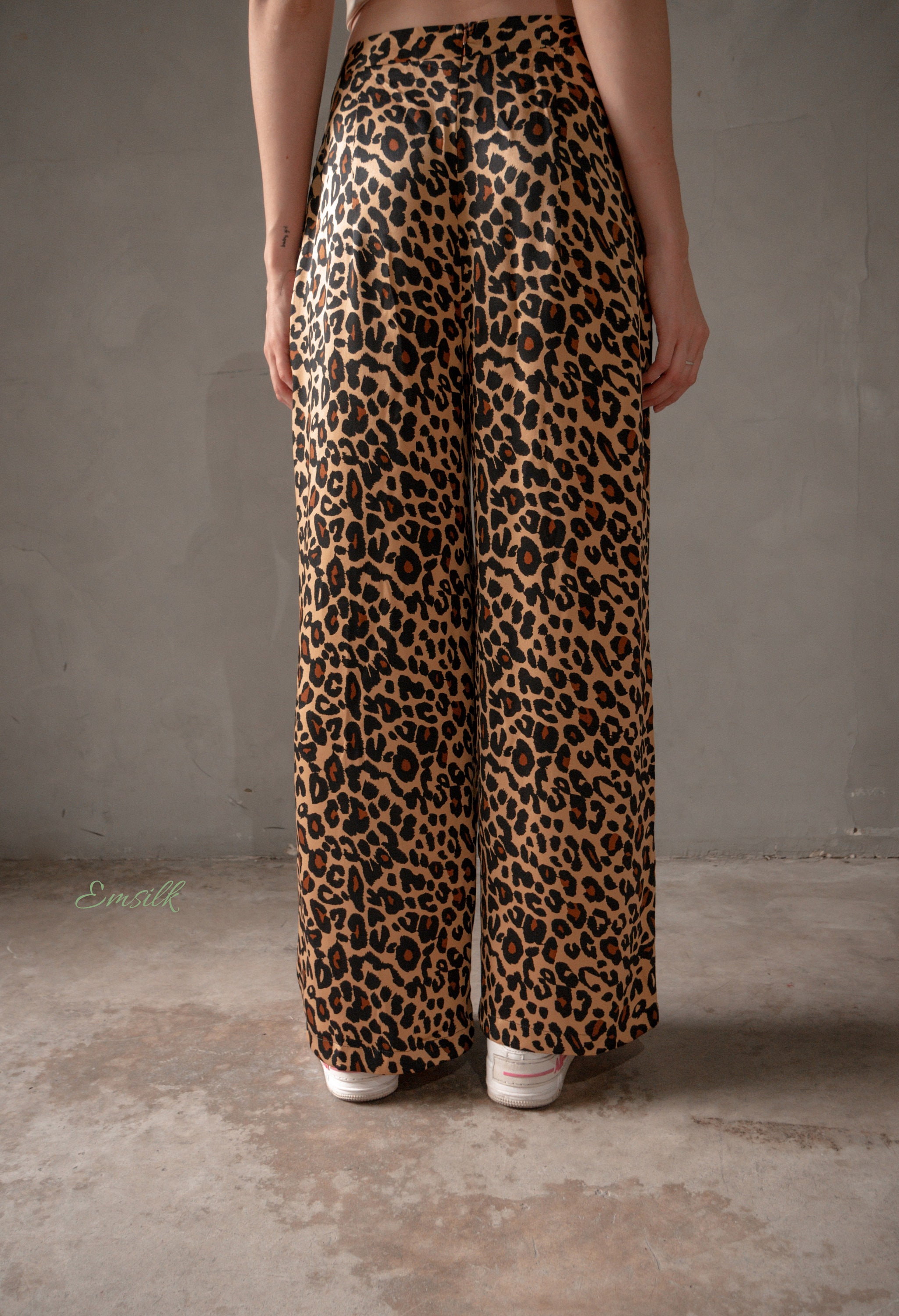 Leopard Print 100% Pure Silk Pants/high Waist Pants/fall Leopard Print 100% Pure Silk Pants/high Waist Pants/fall