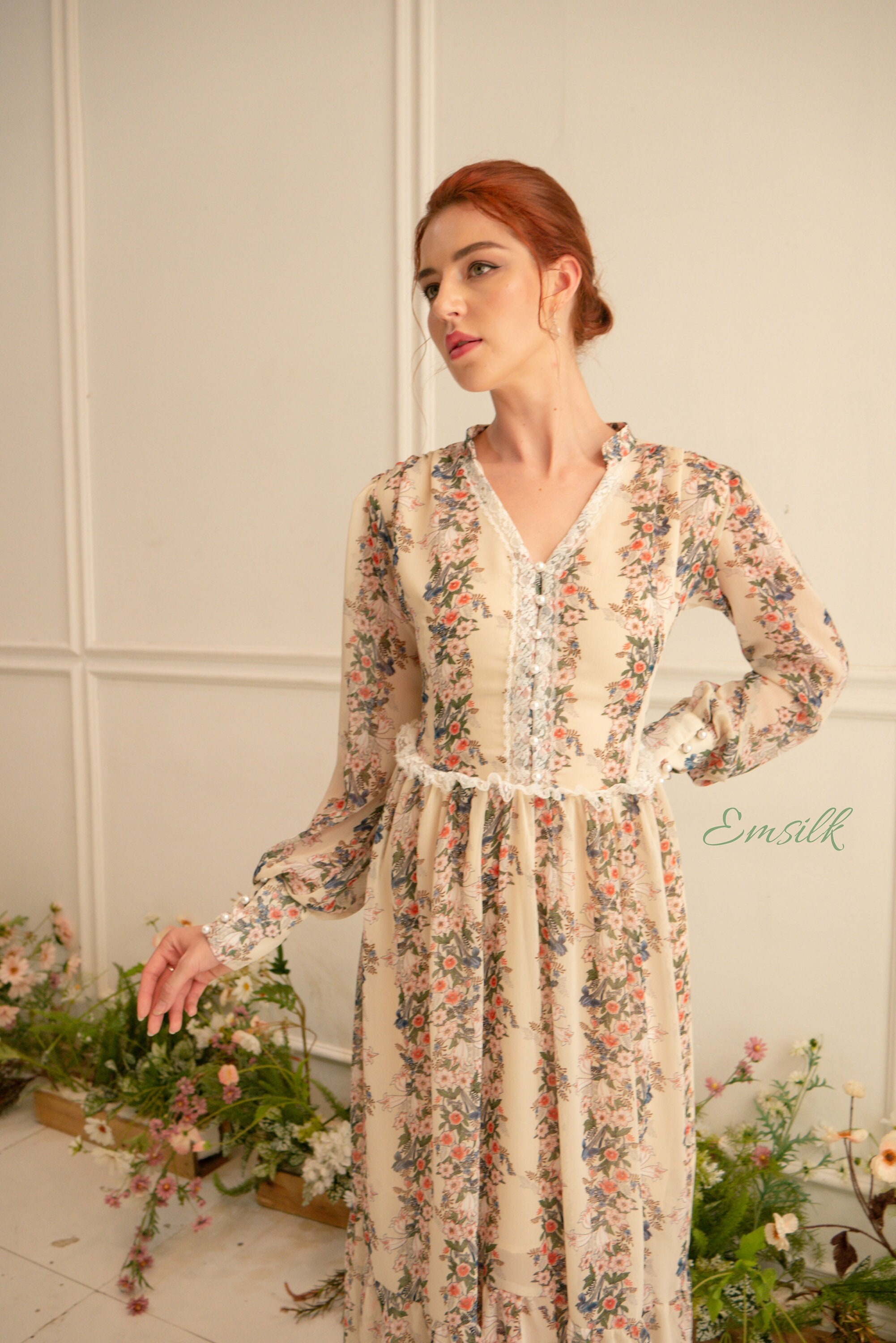 Beige Floral Stripe Chiffon Dress/summer Chiffon Dress/floral - Etsy  Australia