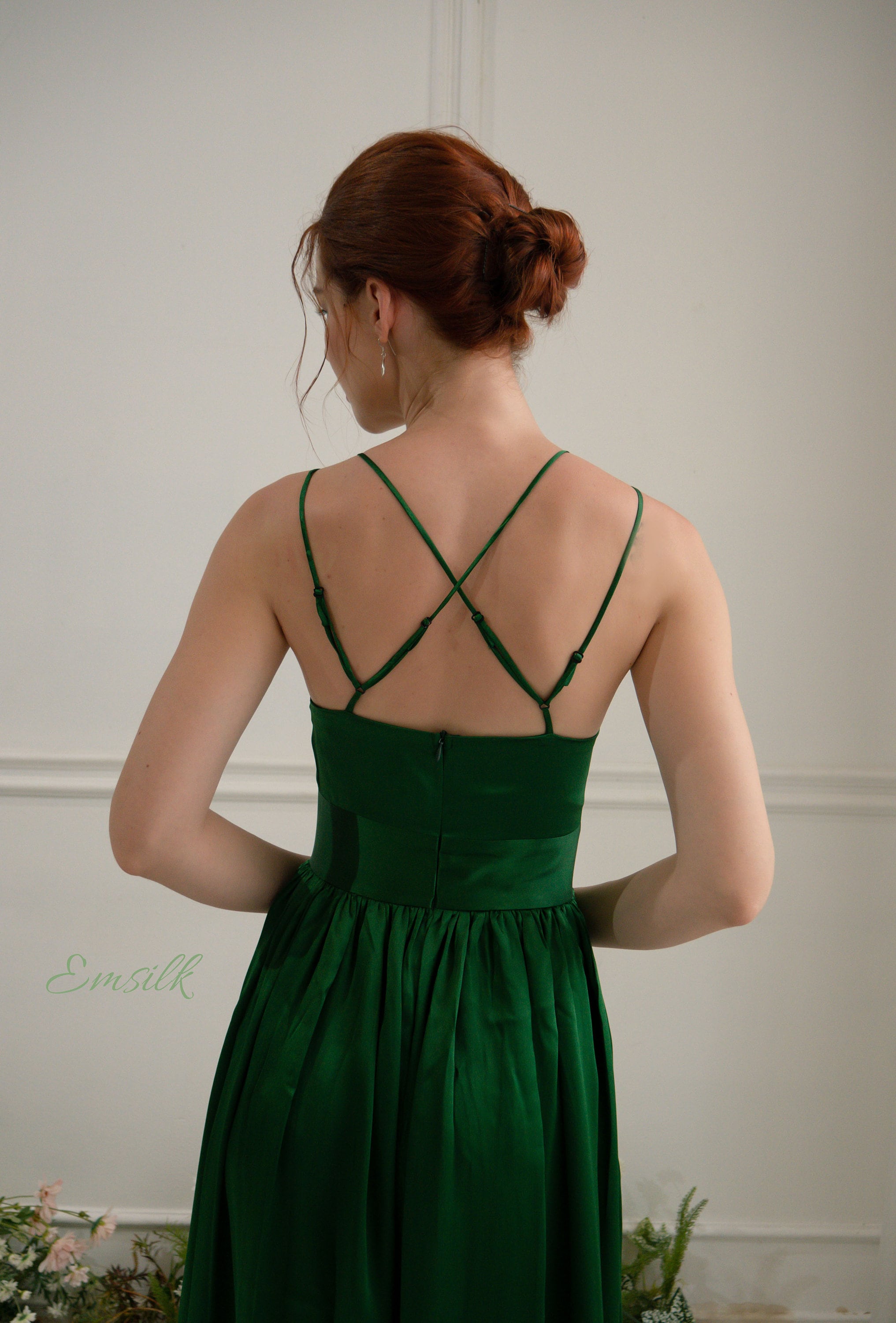 100 percent pure Silk Emerald Green Silk Slip Dress: Deep V-Neck Backless Party Dress 100 percent pure Silk Emerald Green Silk Slip Dress: Deep V-Neck Backless Party Dress
