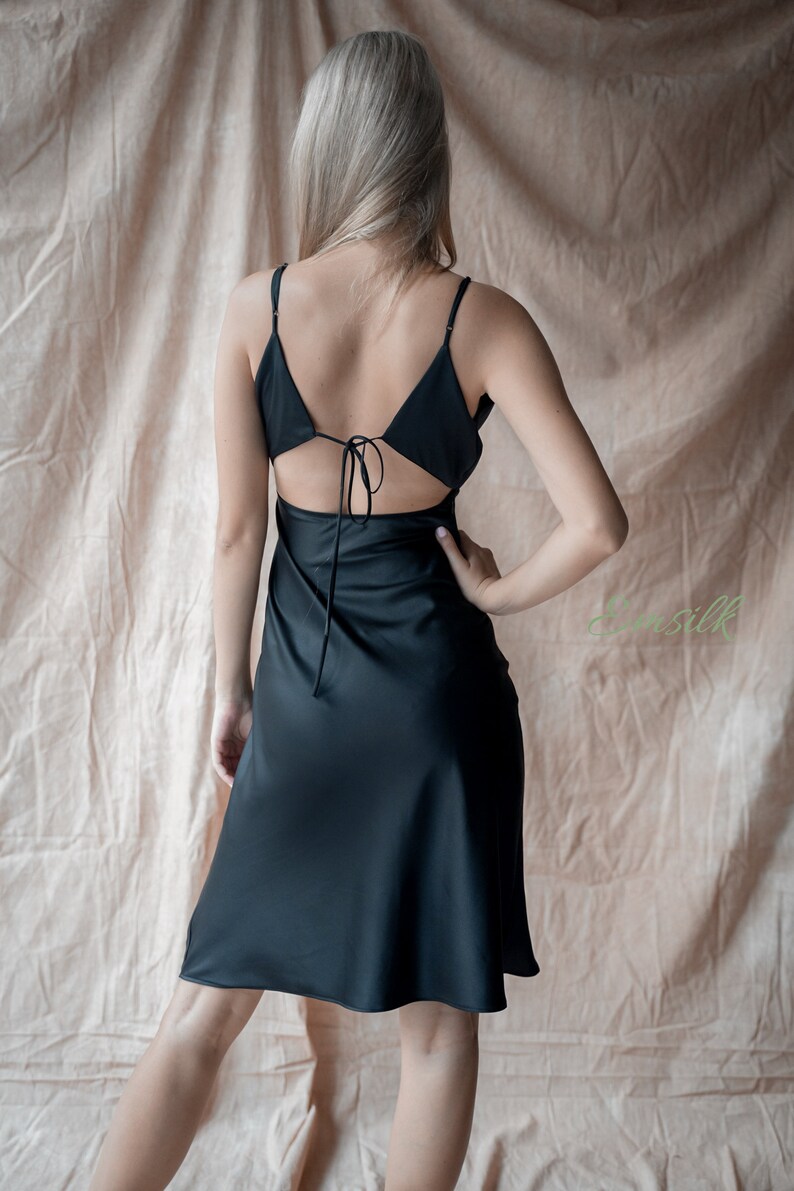 Black Silk Slip Dress/100 Pure Mulberry Silk/deep V Neck Etsy