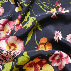 Floral Crepe de Chine Mulberry Silk Fabric - 16mm Silk By The Yard