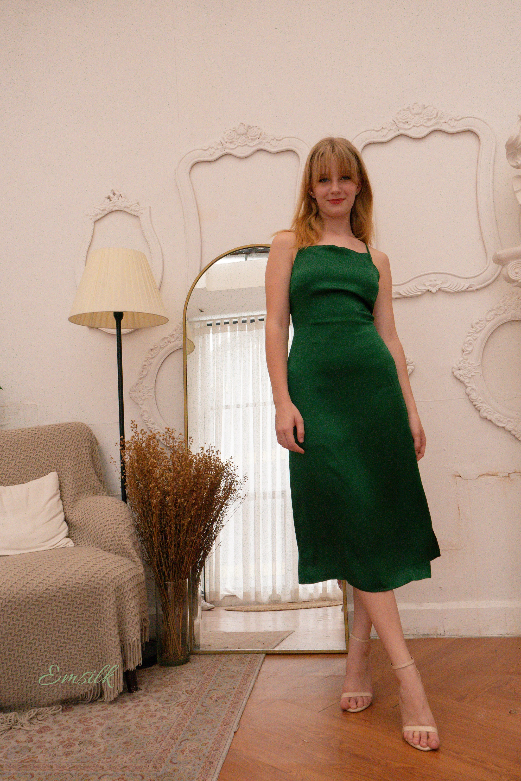 100 Percent Pure Silk Emerald Green Silk Dress: Handmade Backless Mini Slip