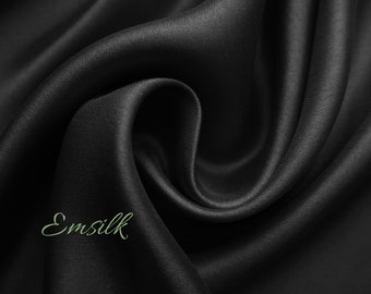 Black Mulberry Silk Fabric: 100% Charmeuse, 19mm - By The Yard