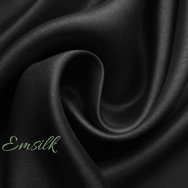 Black 100 % pure mulberry silk fabric by the yard/100 Charmeuse silk/ 19mm silk/premium silk/natural silk