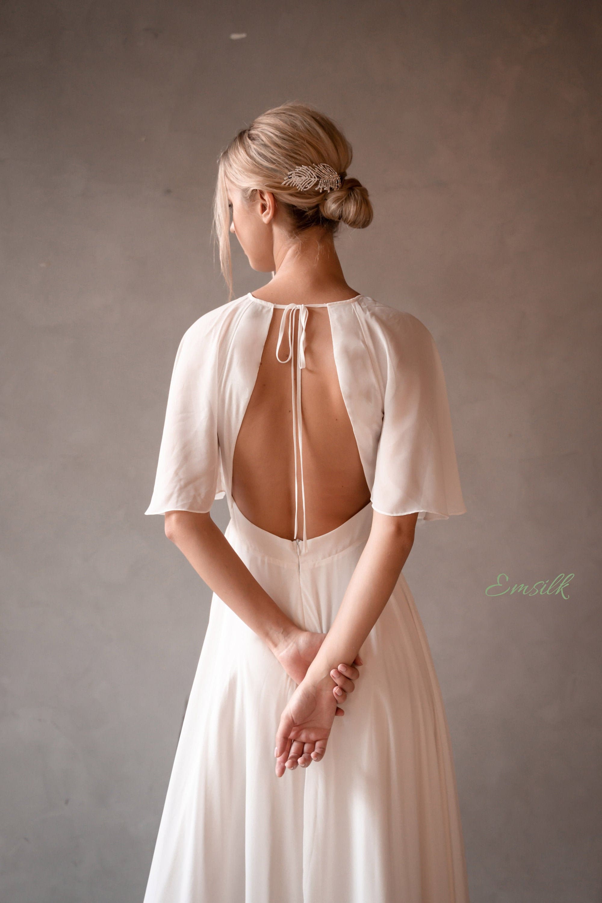 chiffon fabric wedding dresses Chiffon Wedding Dress Marit With High Leg Slit US 20