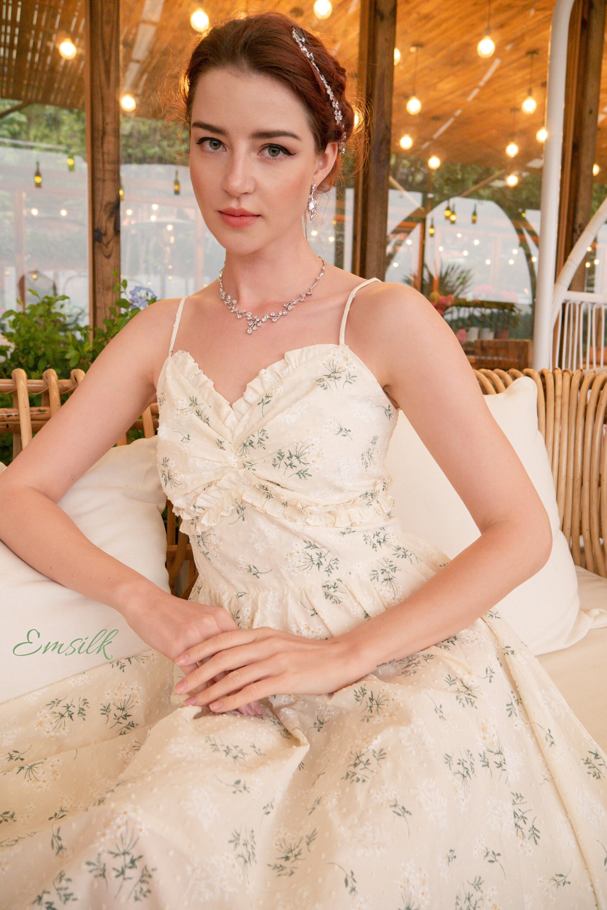 Dotted Swiss Cotton Dress: Floral Print Sleeveless Tea Dress