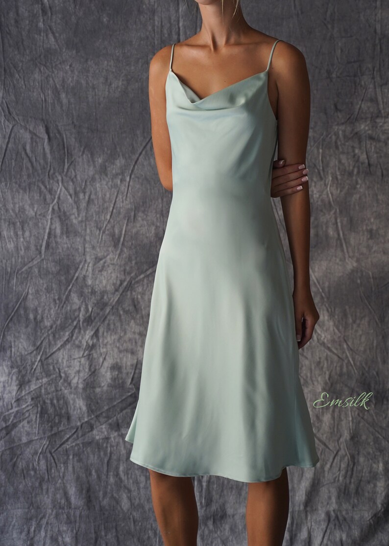 Bias cut Mint 100 silk slip dress/lace Etsy