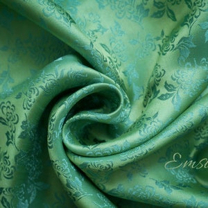 Mint Green Floral pattern 100 % pure mulberry silk fabric by the yard/ Satin silk/ 19mm silk/premium silk/natural silk/weaved in patterns